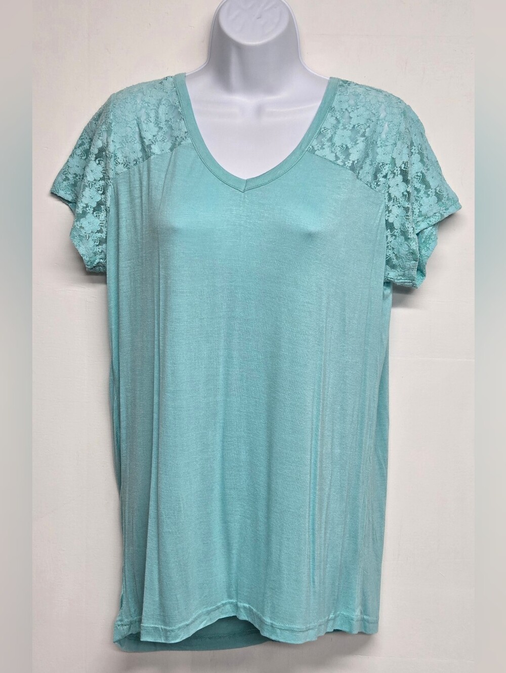 Rouge Collection 1X Vintage Mint / Sea Green Silky Stretch Knit Top Lace